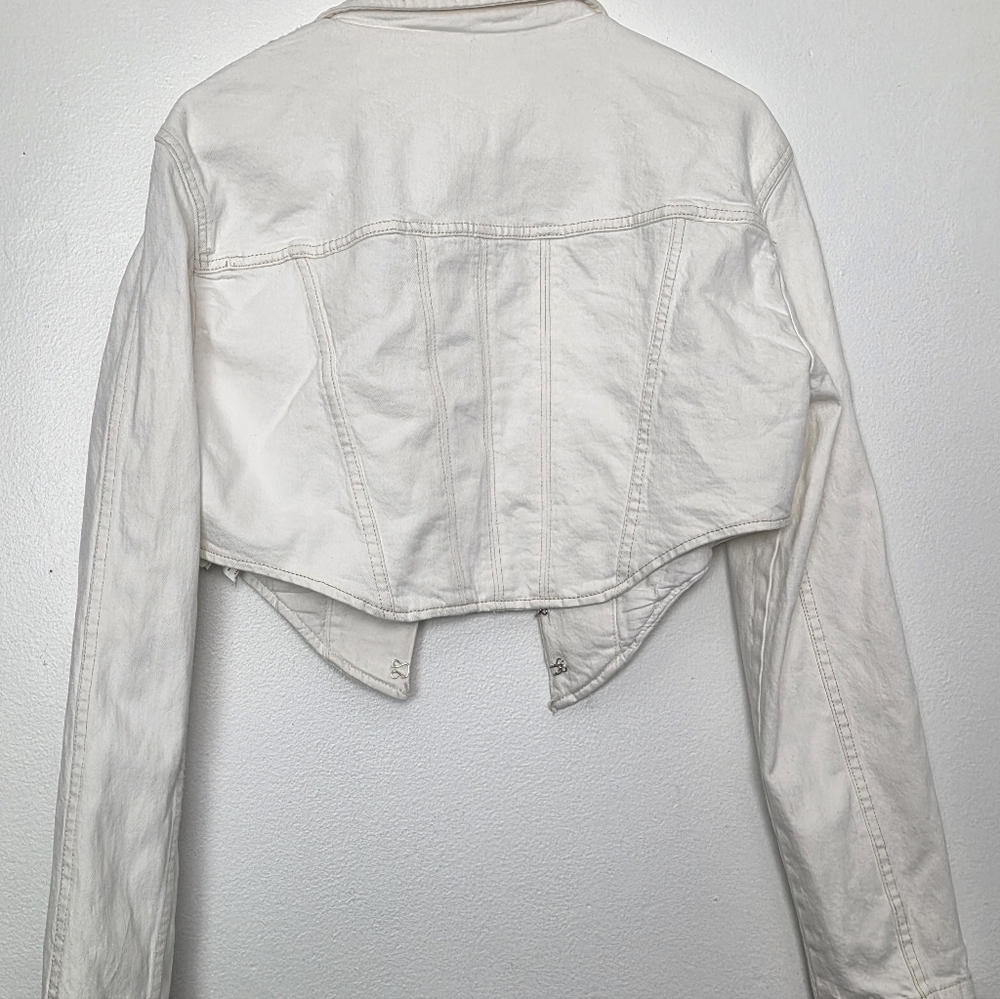 Zara Women's White Denim Jacket corset cropped jeans jacket Sz XXL - Picture 10 of 16